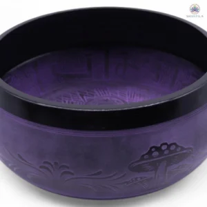 Bol Chantant Tibétain Mushroom Purple Haze 23cm avec motifs champignons gravés