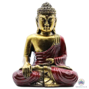 Statue de Bouddha rouge et or peinte à la main par artisans balinais