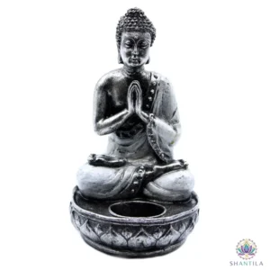 Bougeoir Bouddha blanc peint à la main par artisans balinais, taille moyenne