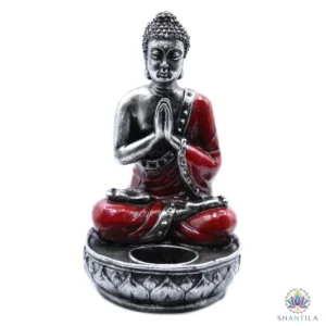 Bougeoir Bouddha rouge peint à la main par artisans balinais, décoration spirituelle zen