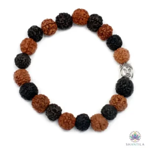 Bracelet Mala Rudraksha Bouddha en perles de bois naturel pour méditation et japa