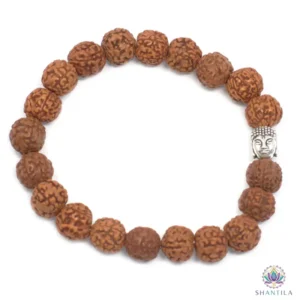 Bracelet mala Rudraksha Bouddha en perles de bois naturel marron pour méditation et japa