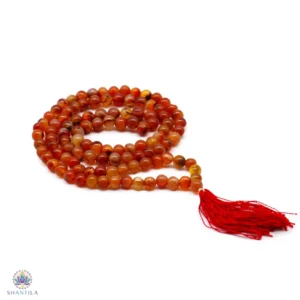 Collier Mala 108 grains en pierres de cornaline naturelle orange avec pompon traditionnel