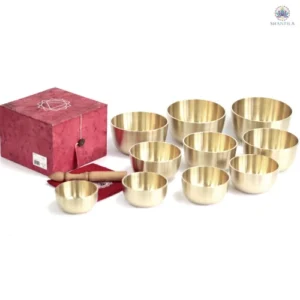 Ensemble de 10 bols chantants tibétains en laiton pour méditation et relaxation