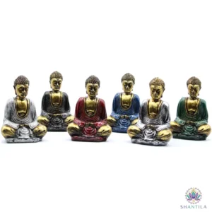 Mini Bouddha doré peint main par artisans balinais, statue zen en résine avec mudra spirituel