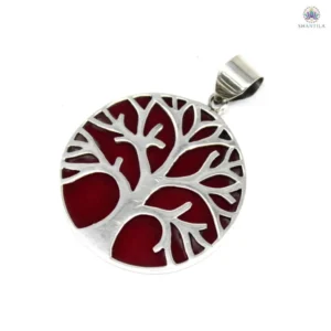 Pendentif rond Arbre de Vie en argent 925 avec texture effet corail organique 30mm