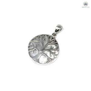 Pendentif Arbre de Vie en argent 925 avec fond en nacre blanche 22mm