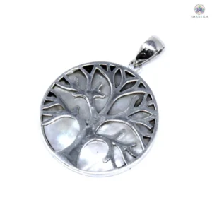 Grand pendentif Arbre de Vie en argent 925 sur fond de nacre blanche lumineuse 30mm