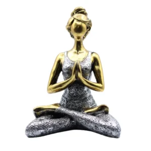 Statuette femme en posture de yoga bronze et argent 24cm, artisanat équitable d'Indonésie