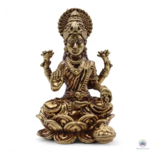 Statuette Lakshmi en laiton doré de 49 mm assise sur un lotus ouvert