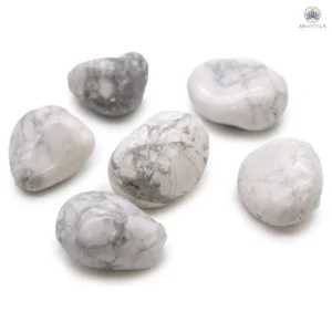 Sachet de 6 grandes pierres roulées en Howlite blanche marbrée de gris