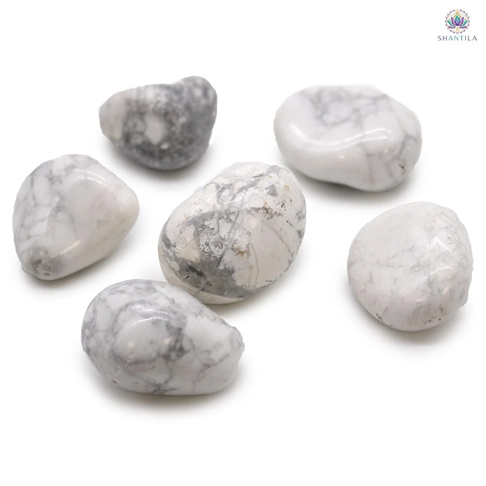 Sachet de 6 grandes pierres roulées en Howlite blanche marbrée de gris