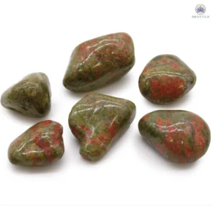 Sachet de 6 grandes pierres d'Unakite roulées mélangeant vert et rose