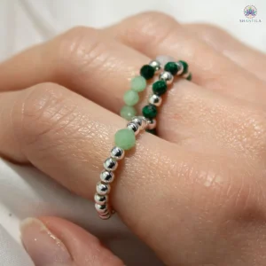 presentation du set bagues forest spirit aventurine malachite quartz rose