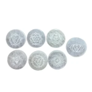 Set de 7 plaques de rechargement en sélénite gravées symboles chakras pour purification pierres