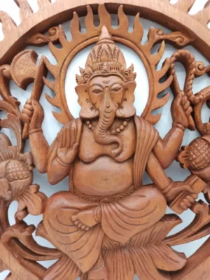 decoration murale ganesh artisanat indonesien bois naturel