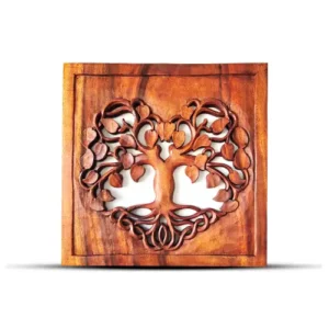 Panneau décoratif Arbre de Vie en forme de cœur 40x40 cm, sculpture murale spirituelle