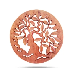 Panneau décoratif rond en bois sculpté représentant l'Arbre de Vie, 40cm, artisanat indonésien