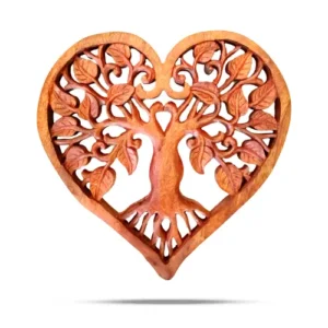 Panneau décoratif Arbre de Vie en bois sculpté forme cœur 40cm - Décoration murale spirituelle