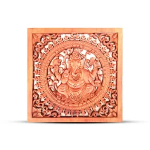 Panneau décoratif carré en bois sculpté Bouddha Ganesh 40x40 cm