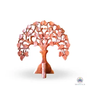 Sculpture d'arbre de vie en bois de suar à poser sur étagère, feuilles cordiformes ajourées, 30 cm