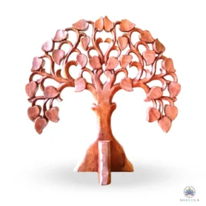Sculpture d'arbre de vie à poser en bois de suar, feuillage en dôme et socle intégré au tronc, 40 cm
